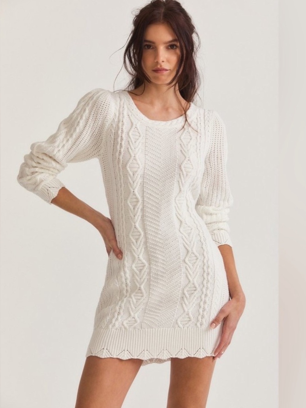 NWT LoveShackFancy Simmonette Cream Cable Knit Mini Dress XS